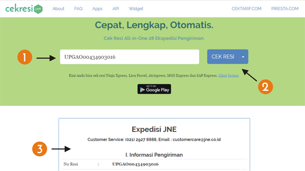 Cara Cek Resi JNE YES, REGULER, dan OKE, Secara Online 2017 - Cekresi.com